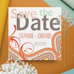 Reserva La Fecha Peach Yellow Coral Mint Photo Modern Save the Date