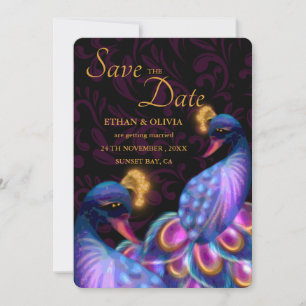 Reserva La Fecha Peacock Jewel Tones Boda Floral Moody púrpura