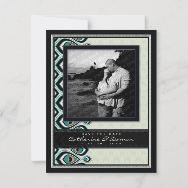 Reserva La Fecha Peacock Nouveau Save the Date (Negro) (Anverso)