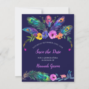 Reserva La Fecha Peacock Plume-Flowers Quinceañera