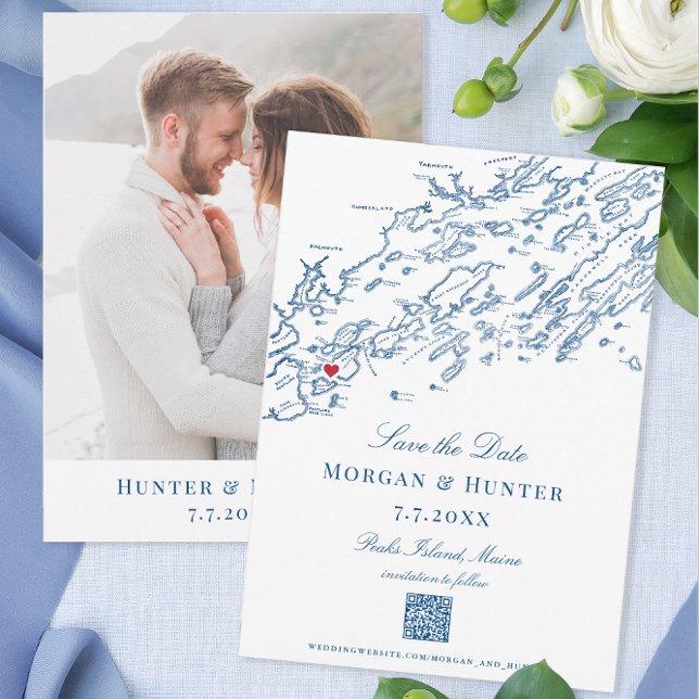 Reserva La Fecha Peaks Island Maine Casco Bay Elegante código QR (The QR code on these Peaks Island Maine save the dates makes visiting your website easy.)