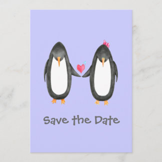 Reserva La Fecha Pengin Luv Wedding Invite