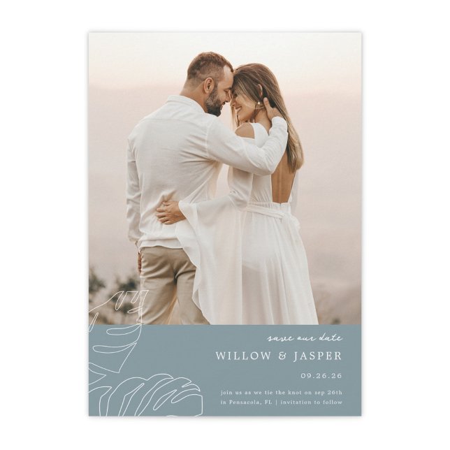 Reserva La Fecha Pensacola Flat Save The Date Card (Pensacola Wedding Save the Date in Dusty Blue)