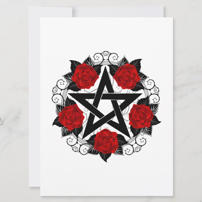 Reserva La Fecha Pentagram con rosas rojas (Anverso)
