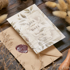 Reserva La Fecha Peonías Florales Beige Románticas Bodas de Otoño V