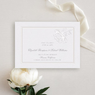 Reserva La Fecha Peonías Marco Clásico de Marfil Elegante Boda Form