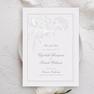 Reserva La Fecha Peonies Marfil Doble Marco Formal Elegante Boda