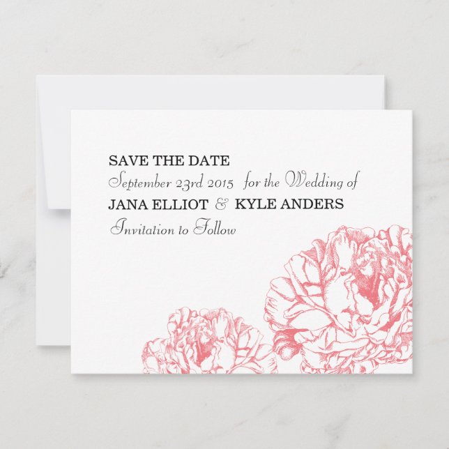 Reserva La Fecha Peony Save the Date (Anverso)