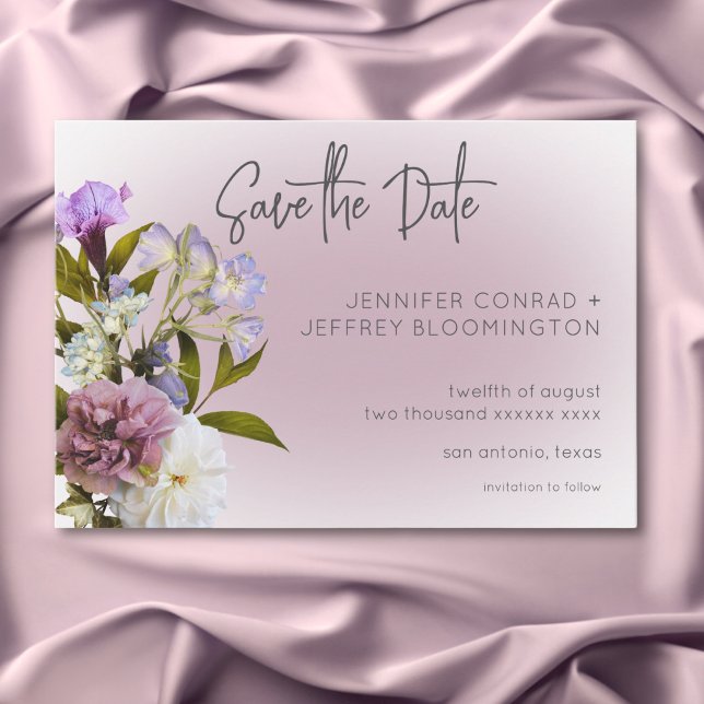 Reserva La Fecha Peri White Mauve Boda Floral Moderno (Peri White Mauve Floral Modern Wedding Save The Date)