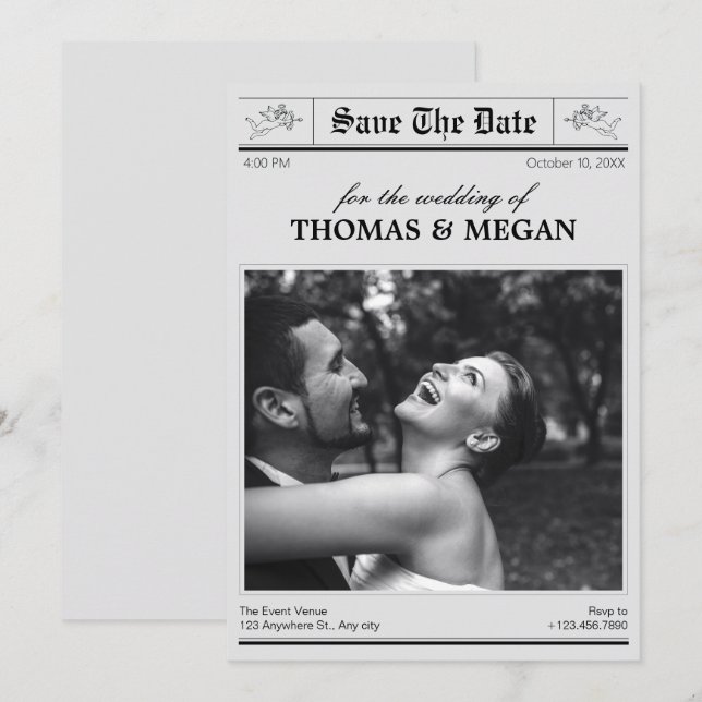 Reserva La Fecha periódico fotográfico boda (Anverso / Reverso)