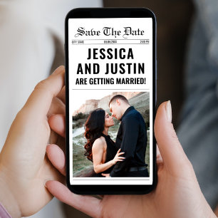 Reserva La Fecha Periódico Único Simple Chic Foto Boda