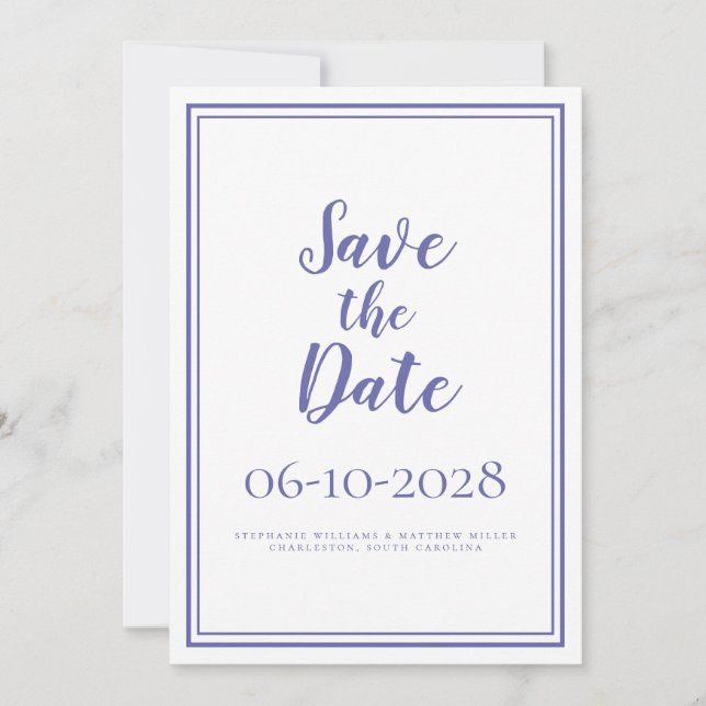 Reserva La Fecha Periwinkle Blue White Moderno Boda de Moda simple (Anverso)