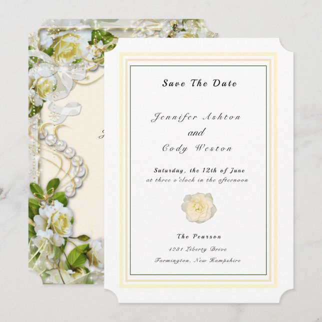 Reserva La Fecha Perlas blancas desgarradas Boda personalizado (Anverso / Reverso)