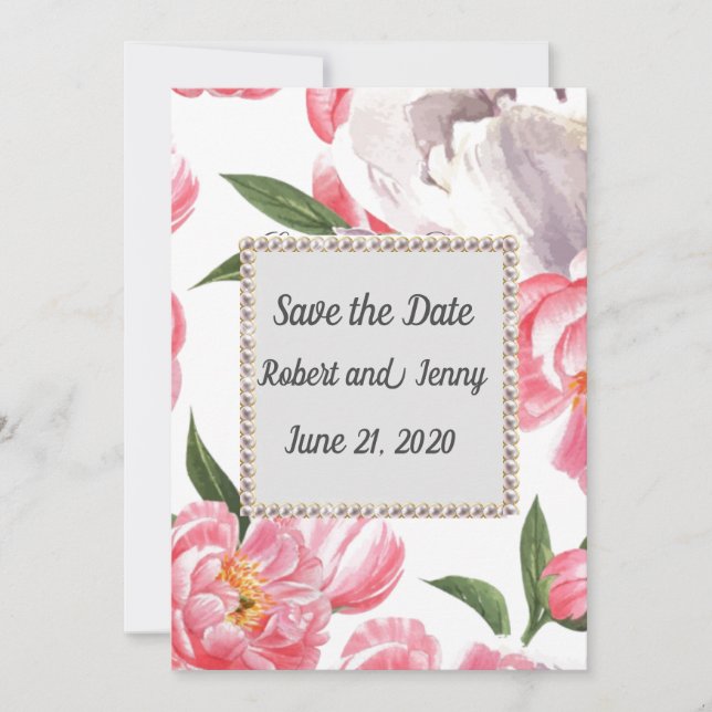 Reserva La Fecha Perlas Florales Rosa Elegantes (Anverso)