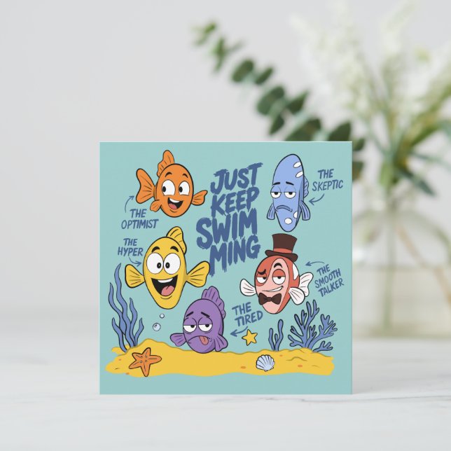 Reserva La Fecha Personajes de Peces Divertidos (Anverso de pie)