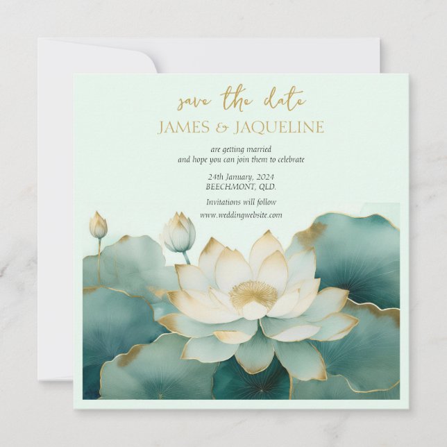 Reserva La Fecha Personaliza la fecha de boda Lotus oro (Anverso)