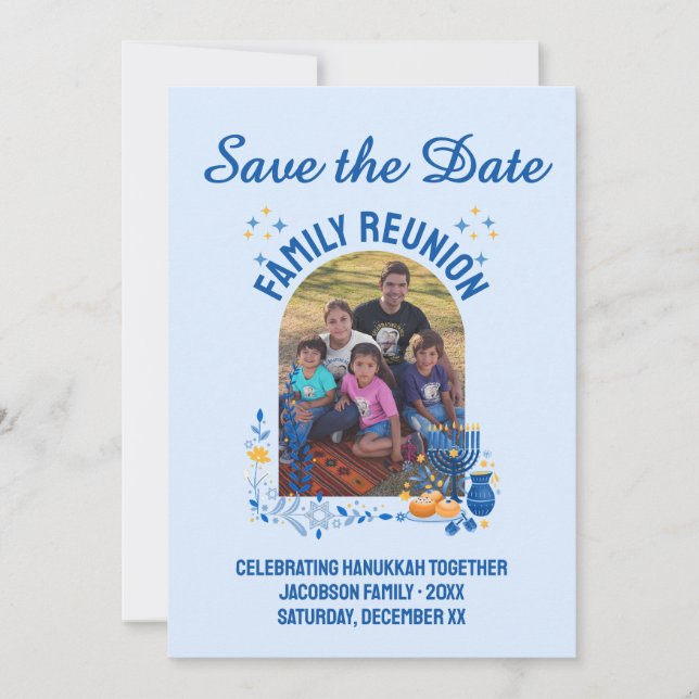 Reserva La Fecha Personalizable Foto REUNIÓN DE LA FAMILIA HANUKKAH (Anverso)