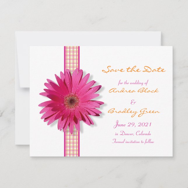 Reserva La Fecha Personalizable Rosa Gerbera Daisy Guardar la tarje (Anverso)