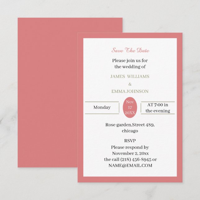 Reserva La Fecha Personalizable Rosa simple (Anverso / Reverso)