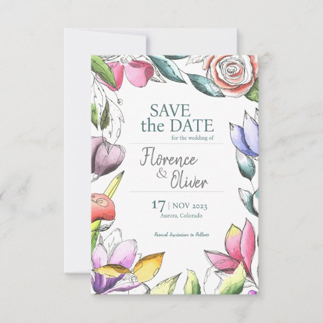 Reserva La Fecha Personalización de hermosa floral (Anverso)