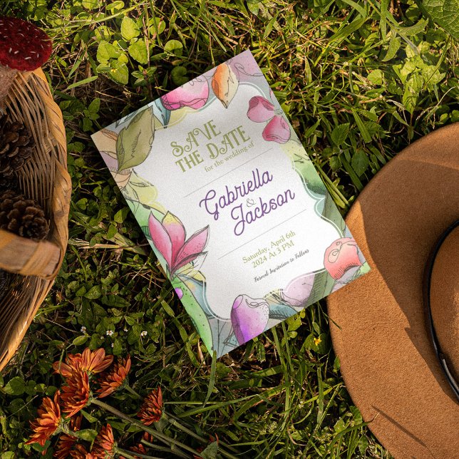 Reserva La Fecha Personalización de la bella acuarela con flor de f (Subido por el creador)