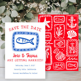 Reserva La Fecha Personalizado azul rojo dulce de mano de pescado c