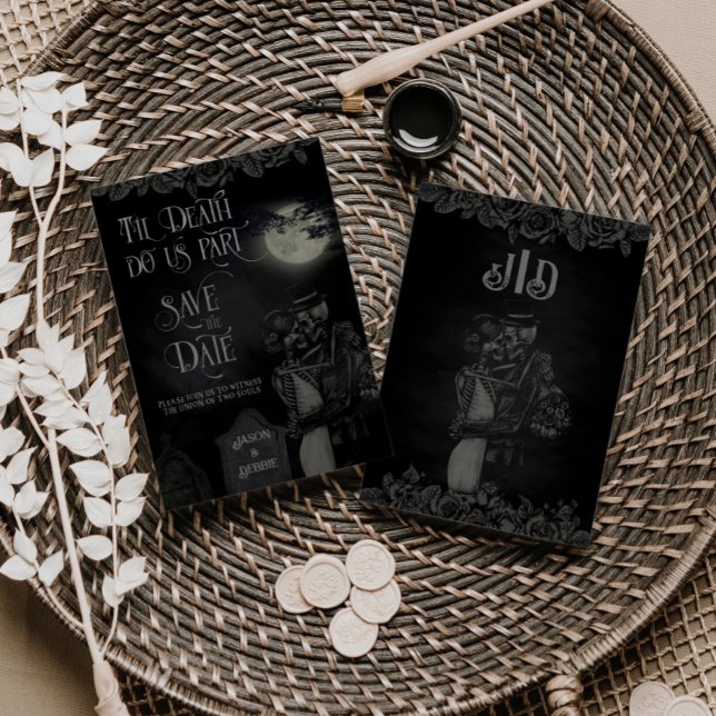 Reserva La Fecha Personalizado Boda gótico floral negro y gris (Subido por el creador)