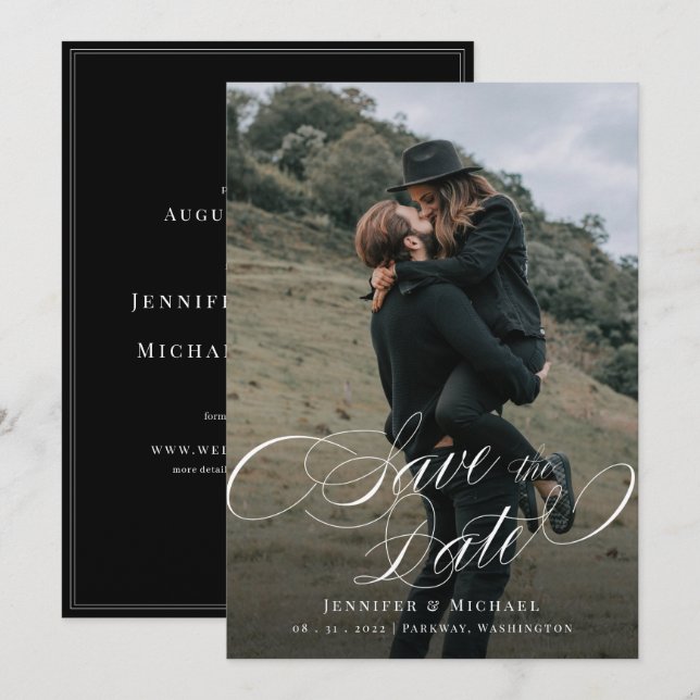 Reserva La Fecha Personalizado de caligrafía Matrimonio fotográfico (Anverso / Reverso)