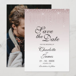 Reserva La Fecha Personalizado de diamantes rosados Boda de foto