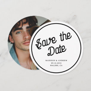 Reserva La Fecha Personalizado de guión retro Boda de redondeo de f