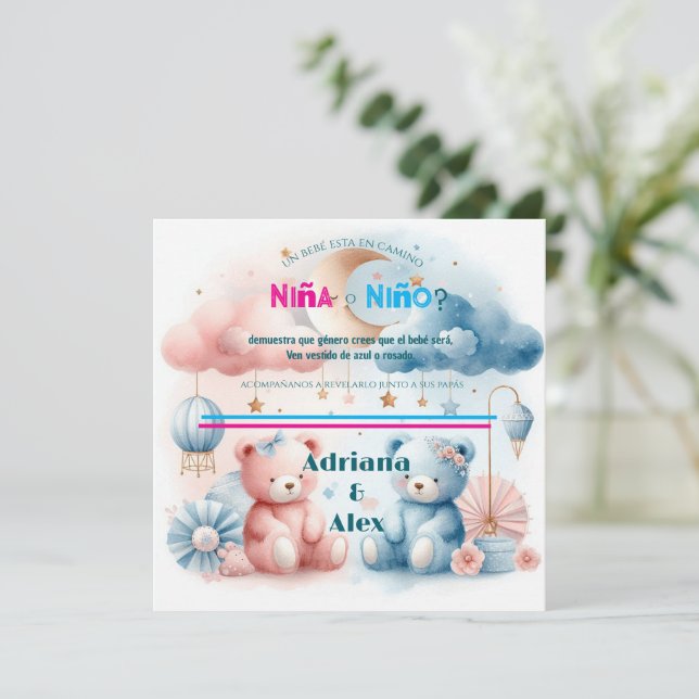 Reserva La Fecha Personalizado de revelación de género Teddy Bear a (Anverso de pie)