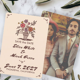 Reserva La Fecha Personalizado de sketch sinusal floral Rústico