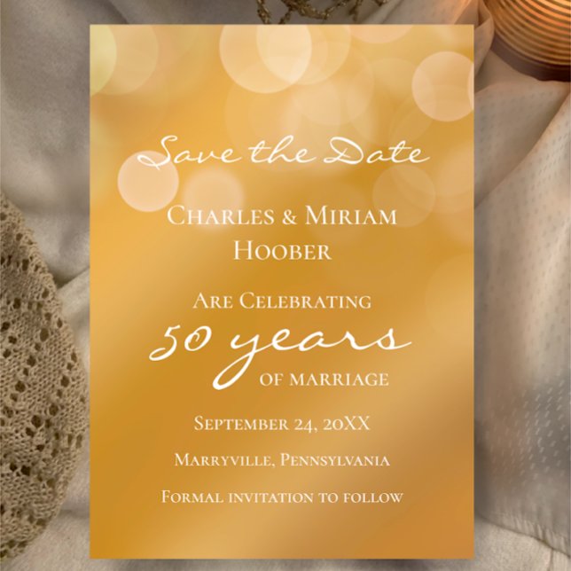 Reserva La Fecha Personalizado Dorado 50 Boda Fiesta de Aniversario (Customize this template to create a beautiful golden save the date 50th anniversary party card

)