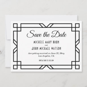 Reserva La Fecha Personalizado elegante Art Deco Boda blanco elegan