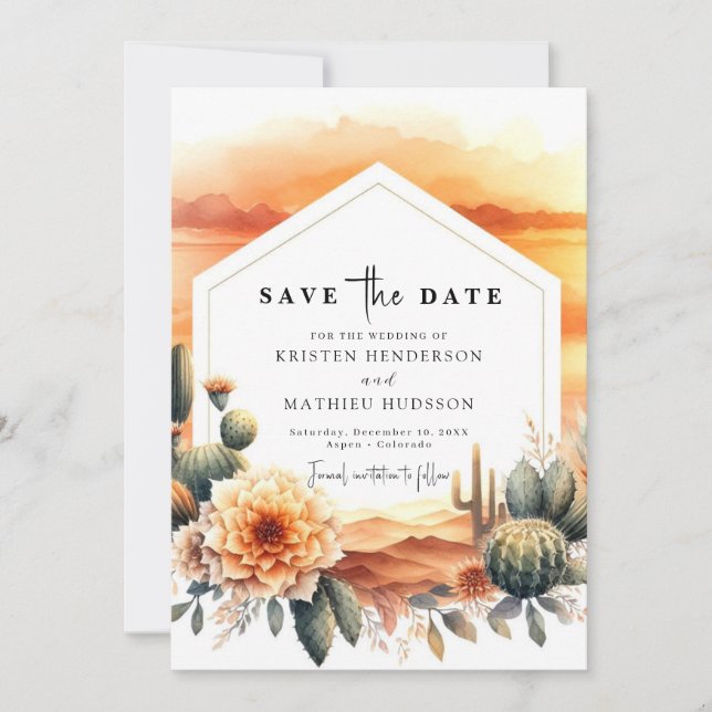 Reserva La Fecha Personalizado encantador Boda Cactus (Anverso)