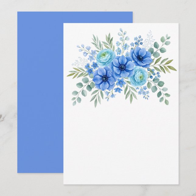 Reserva La Fecha Personalizado Floral Azul en Blanco (Anverso / Reverso)