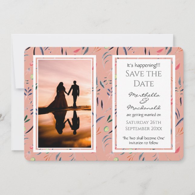 Reserva La Fecha ¡Personalizado floral de CORAL PINK! (Anverso)