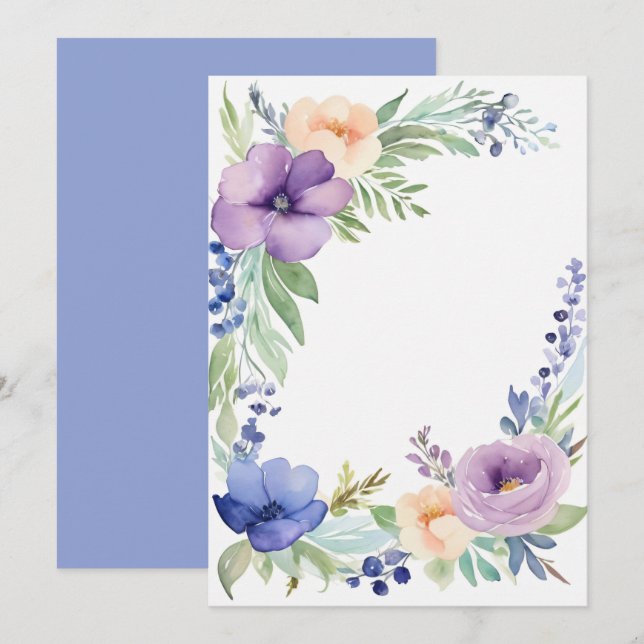 Reserva La Fecha Personalizado Floral Morado Azul (Anverso / Reverso)
