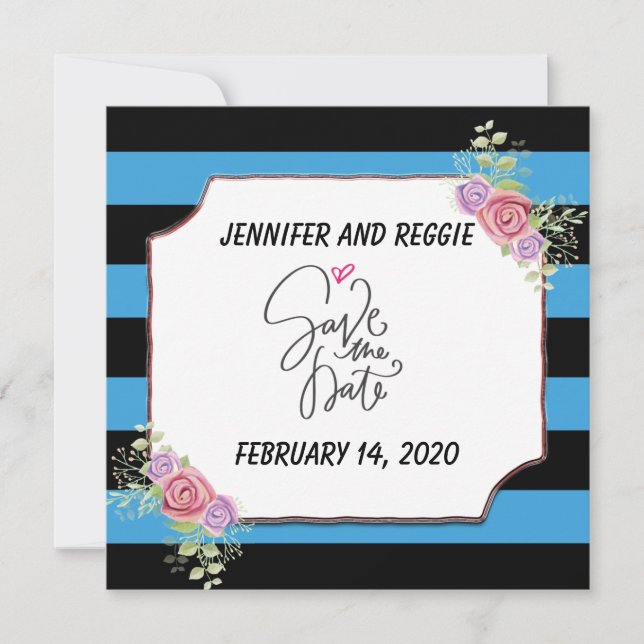 Reserva La Fecha Personalizado floral rayado Guardar la fecha (Anverso)