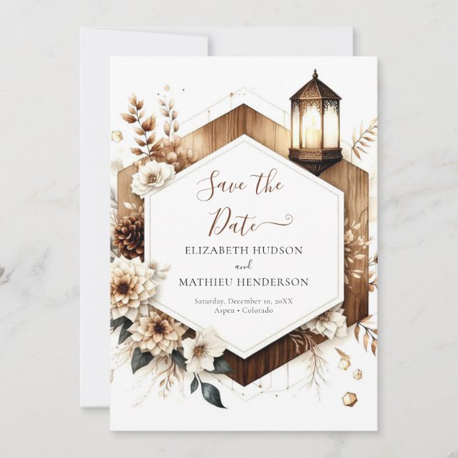Reserva La Fecha Personalizado Flores Boda Rústico (Anverso)