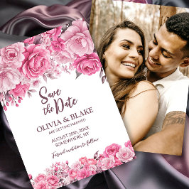Reserva La Fecha Personalizado Foto Boda Floral Rosa