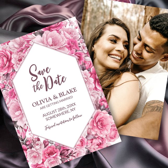 Reserva La Fecha Personalizado Foto Boda Floral Rosa (Subido por el creador)
