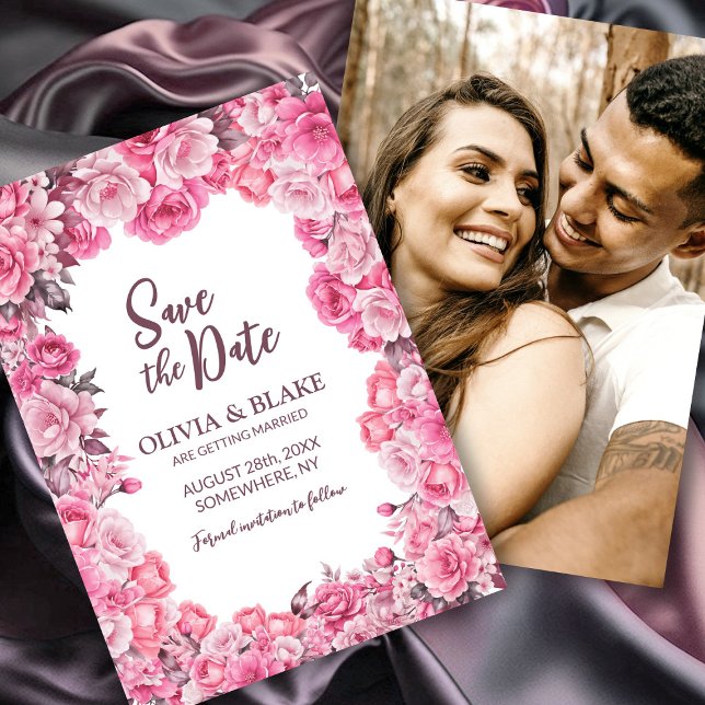 Reserva La Fecha Personalizado Foto Boda Floral Rosa (Subido por el creador)