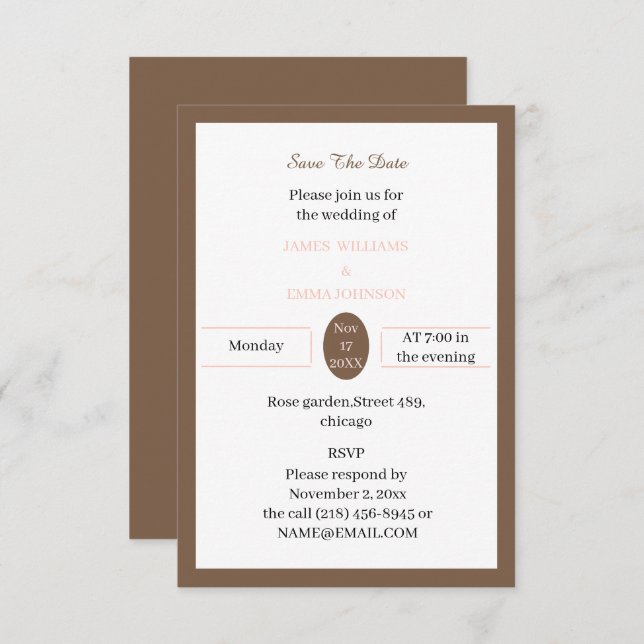 Reserva La Fecha Personalizado marrón simple (Anverso / Reverso)