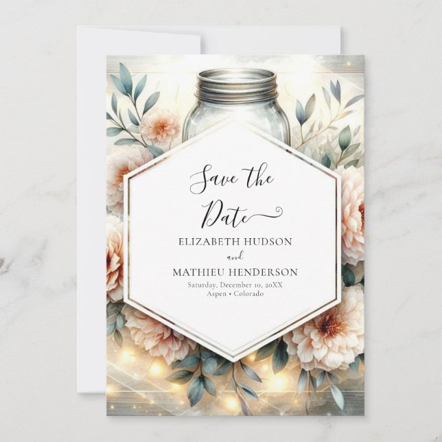Reserva La Fecha Personalizado Mason Jar Boda (Anverso)