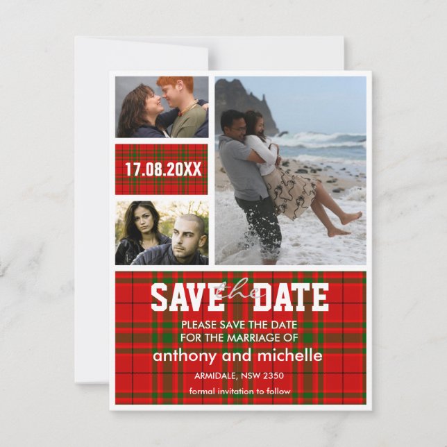 Reserva La Fecha Personalizado tartan foto bloque bodas salva la fe (Anverso)