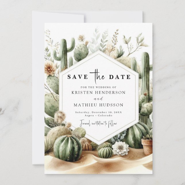 Reserva La Fecha Personalizado Watercolor Cactus Boda (Anverso)