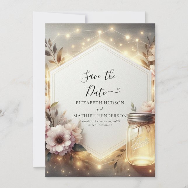 Reserva La Fecha Personalizados Flores Mason Jar Boda (Anverso)