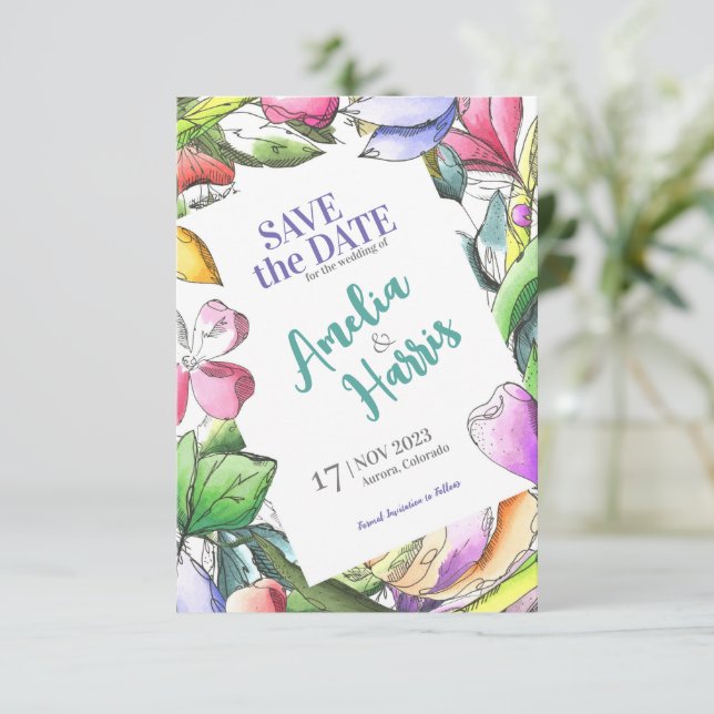 Reserva La Fecha Personalizar Floral Borrado Guardar la fecha (Anverso de pie)