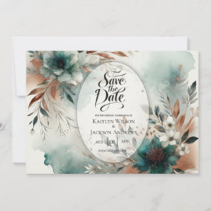 Reserva La Fecha Pétalos de Cian en Bronce Flor de Boda